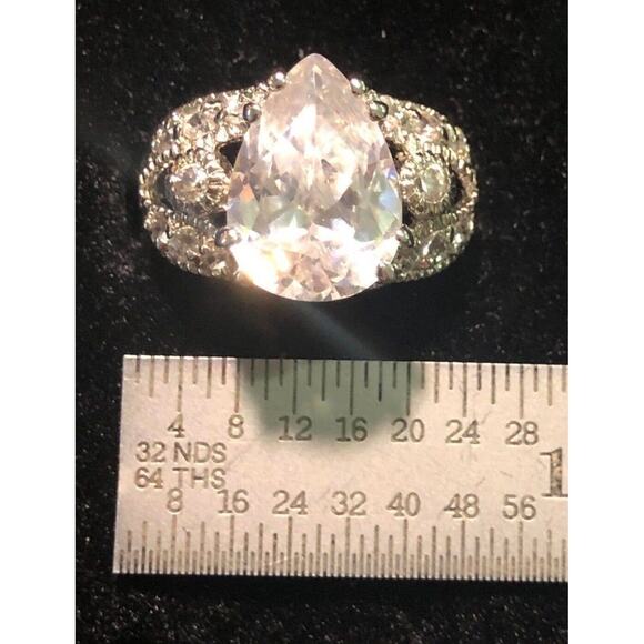 CZ Ring with Rhodium over 925 Sterling Silver teardrop Ring Size 6 - Picture 3 of 4